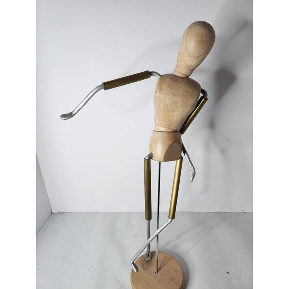 VTG Wood Metal Mannequin Figurine Doll Statue Movable Jointed Modern Decorative - Picture 2 of 7